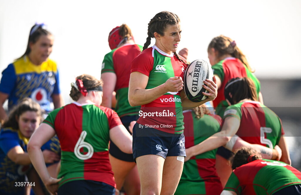 21 March 2026; Emily Lane of Clovers during the Celtic Challenge semi-final match between Clovers and Gwalia Lightning at Dexcom Stadium in Galway. Photo by Shauna Clinton/Sportsfile