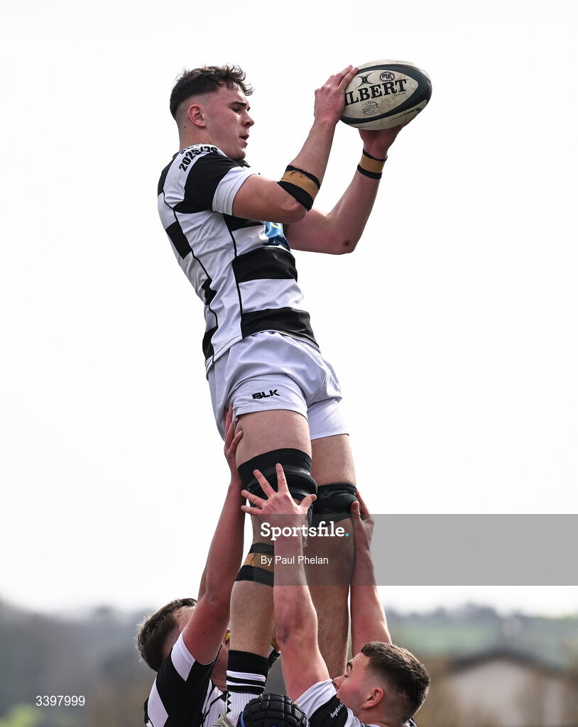 18 March 2026; Tom Murray of Presentation Brothers College wins a lineout during the Pinergy Munster Schools Boys Senior Cup final match between Presentation Brothers College, Cork and St. Munchin’s College, Limerick at Virgin Media Park in Cork. Photo by Paul Phelan/Sportsfile