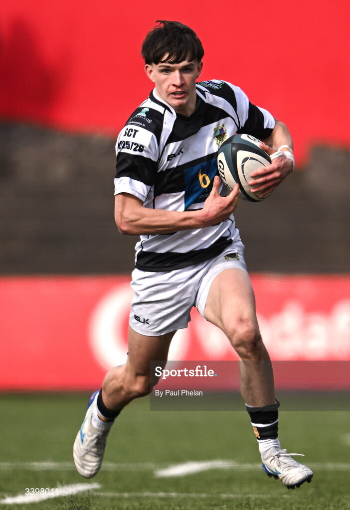 18 March 2026; Bobby O’Callaghan of Presentation Brothers College during the Pinergy Munster Schools Boys Senior Cup final match between Presentation Brothers College, Cork and St. Munchin’s College, Limerick at Virgin Media Park in Cork. Photo by Paul Phelan/Sportsfile