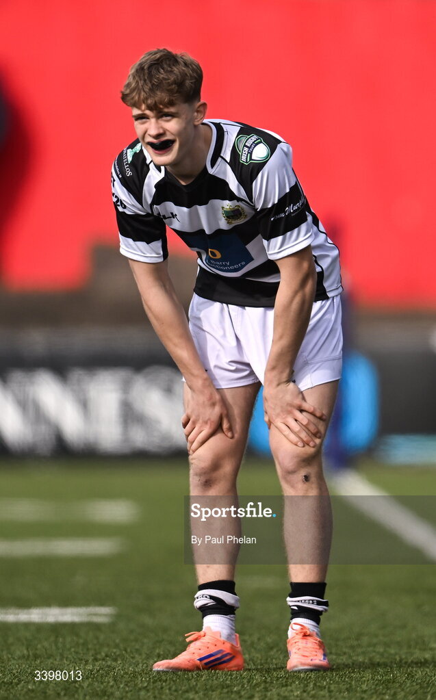 18 March 2026; Gearóid Coughlan of Presentation Brothers College during the Pinergy Munster Schools Boys Senior Cup final match between Presentation Brothers College, Cork and St. Munchin’s College, Limerick at Virgin Media Park in Cork. Photo by Paul Phelan/Sportsfile