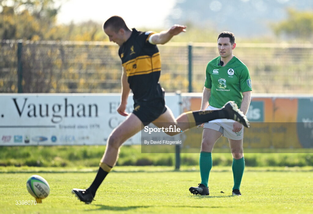 21 March 2026; Referee Ross Shaughnessy during the Energia All-Ireland League Men's Division 2C match between Malahide RFC and Clonmel RFC at Malahide RFC on Estuary Road in Dublin. Photo by David Fitzgerald/Sportsfile