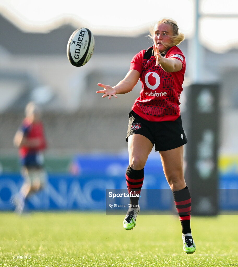21 March 2026; Seren Lockwood of Brython Thunder during the Celtic Challenge semi-final match between Wolfhounds and Brython Thunder at Dexcom Stadium in Galway. Photo by Shauna Clinton/Sportsfile