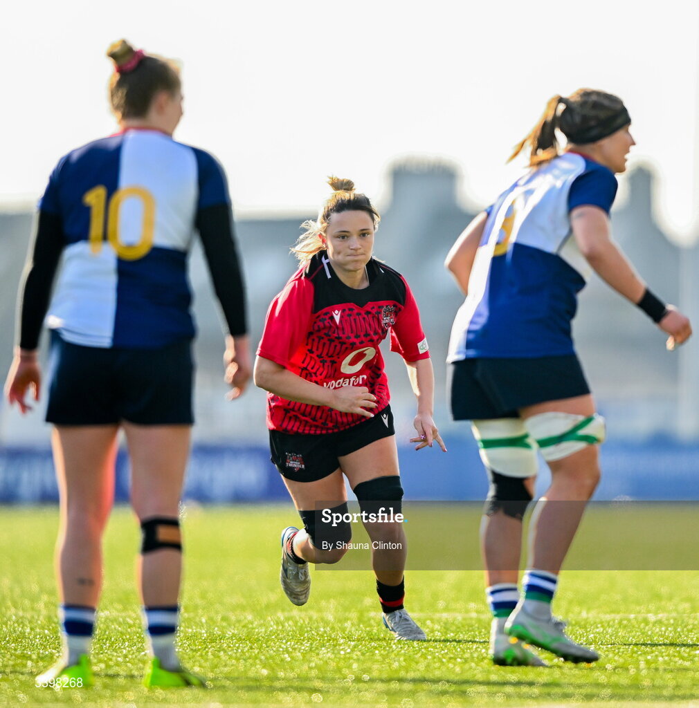 21 March 2026; Alisha Joyce of Brython Thunder during the Celtic Challenge semi-final match between Wolfhounds and Brython Thunder at Dexcom Stadium in Galway. Photo by Shauna Clinton/Sportsfile