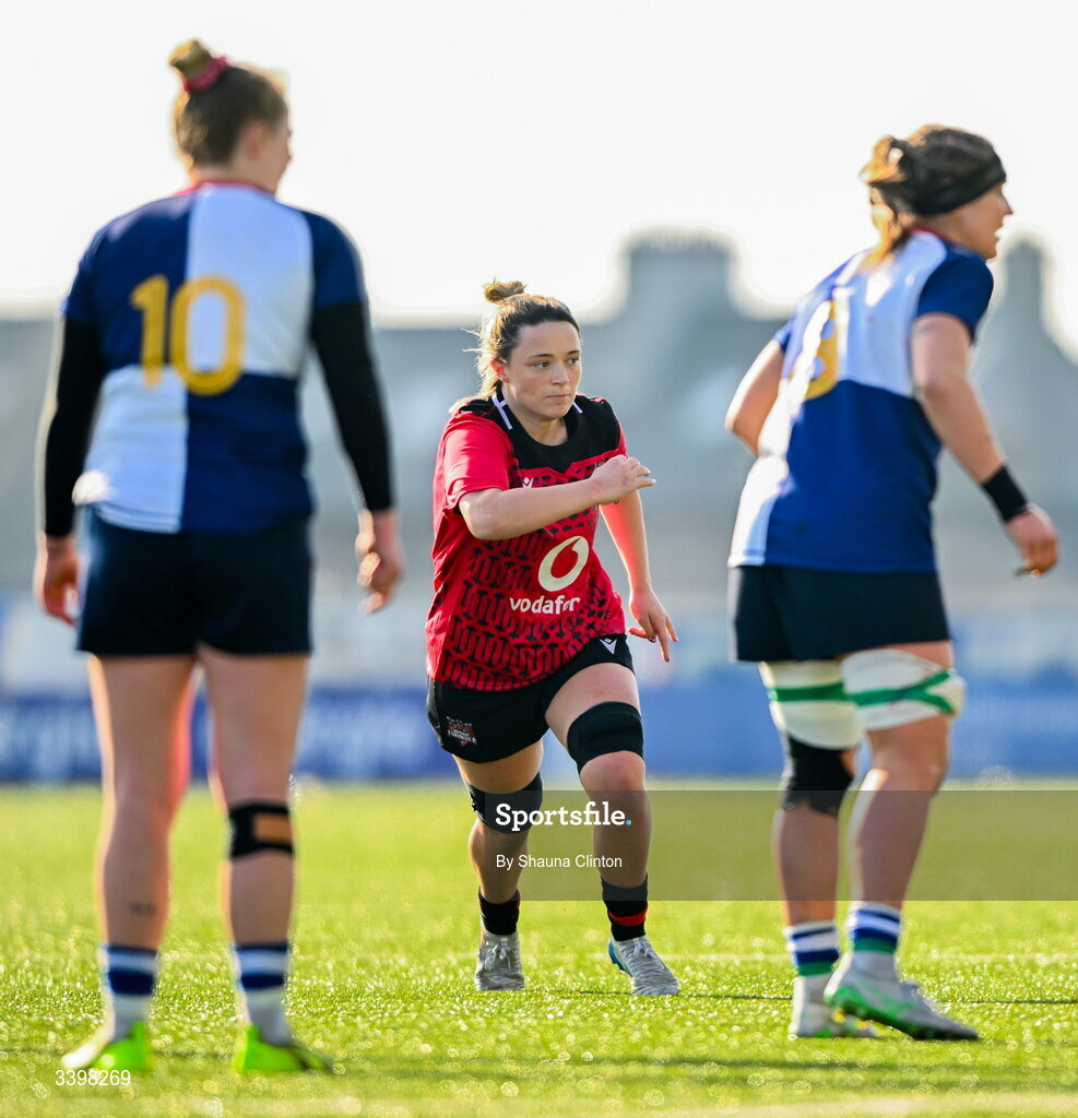 21 March 2026; Alisha Joyce of Brython Thunder during the Celtic Challenge semi-final match between Wolfhounds and Brython Thunder at Dexcom Stadium in Galway. Photo by Shauna Clinton/Sportsfile