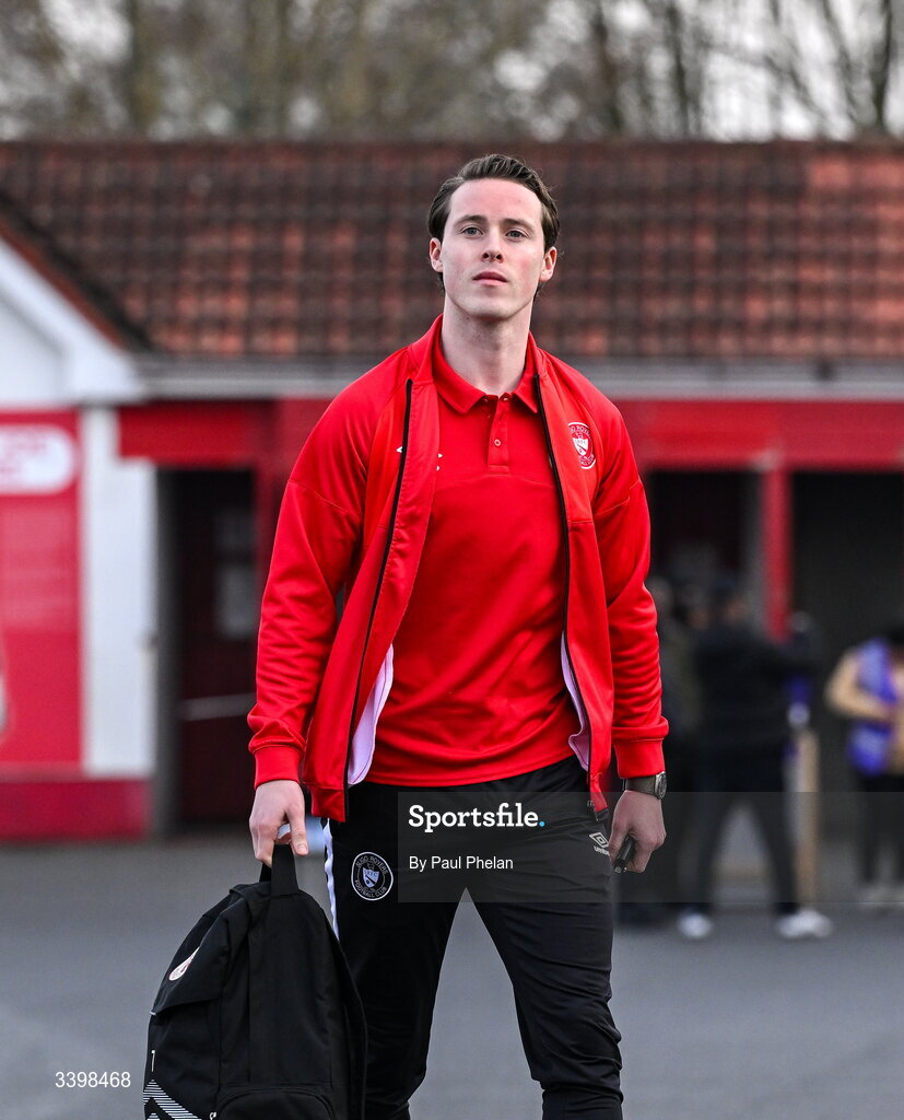 21 March 2026; Will Fitzgerald of Sligo Rovers arrives before the SSE Airtricity Men's Premier Division match between Sligo Rovers and Shelbourne at The Showgrounds in Sligo. Photo by Paul Phelan/Sportsfile
