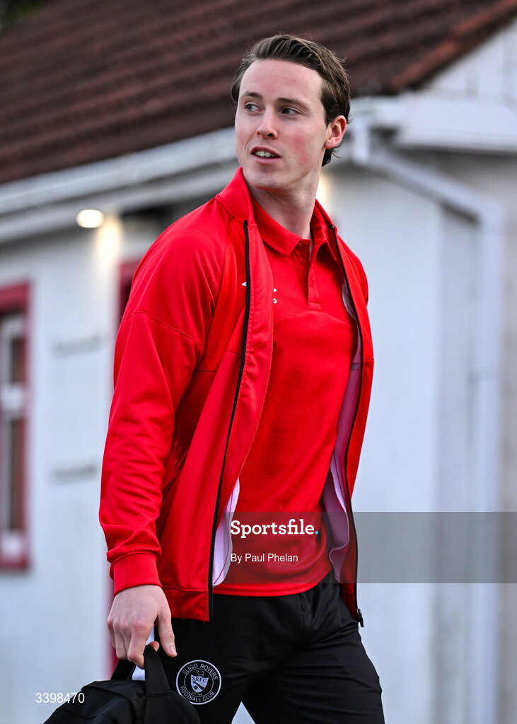 21 March 2026; Will Fitzgerald of Sligo Rovers arrives before the SSE Airtricity Men's Premier Division match between Sligo Rovers and Shelbourne at The Showgrounds in Sligo. Photo by Paul Phelan/Sportsfile