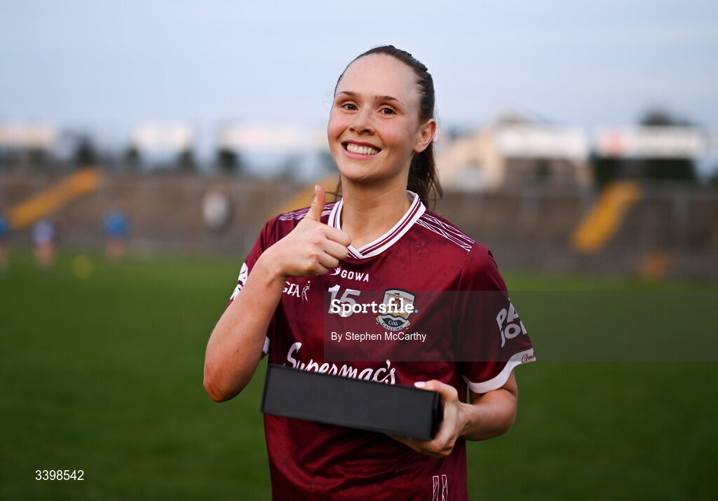 21 March 2026; Player of the match Olivia Divilly of Galway gives a thumbs up following victory in the Lidl Ladies National Football League Division 1 Round 6 match between Galway and Dublin at Tuam Stadium in Tuam, Galway. Photo by Stephen McCarthy/Sportsfile