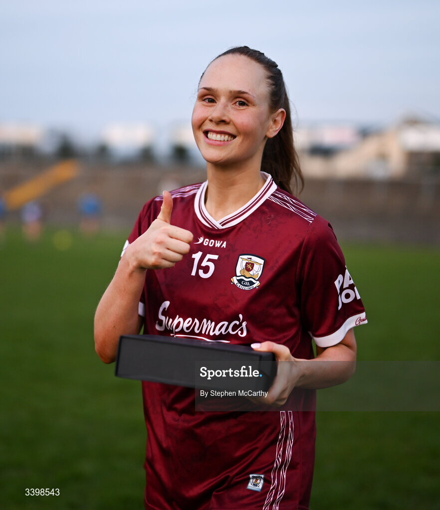 21 March 2026; Player of the match Olivia Divilly of Galway gives a thumbs up following victory in the Lidl Ladies National Football League Division 1 Round 6 match between Galway and Dublin at Tuam Stadium in Tuam, Galway. Photo by Stephen McCarthy/Sportsfile