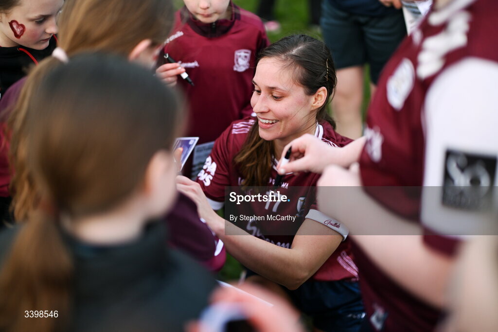 21 March 2026; Kate Geraghty of Galway signs autographs following the Lidl Ladies National Football League Division 1 Round 6 match between Galway and Dublin at Tuam Stadium in Tuam, Galway. Photo by Stephen McCarthy/Sportsfile