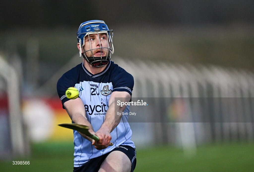 21 March 2026; Davy Keogh of Dublin scores a point during the Allianz Hurling League Division 1B match between Carlow and Dublin at Netwatch Cullen Park in Carlow. Photo by Seb Daly/Sportsfile