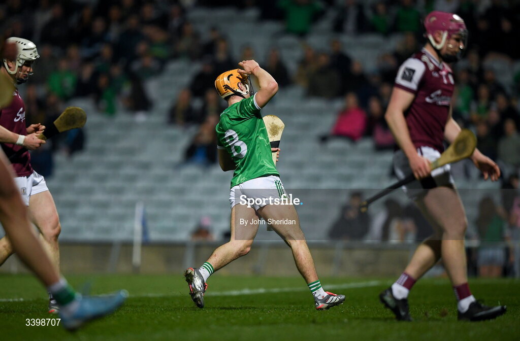 21 March 2026; Adam English of Limerick reacts after a missed goal opportunity during the Allianz Hurling League Division 1A match between Limerick and Galway at TUS Gaelic Grounds in Limerick. Photo by John Sheridan/Sportsfile