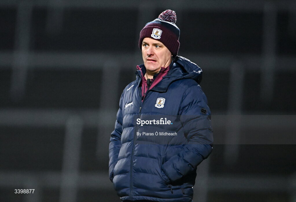 21 March 2026; Galway manager Micheál Donoghue reacts during the closing stages of the Allianz Hurling League Division 1A match between Limerick and Galway at TUS Gaelic Grounds in Limerick. Photo by Piaras Ó Mídheach/Sportsfile