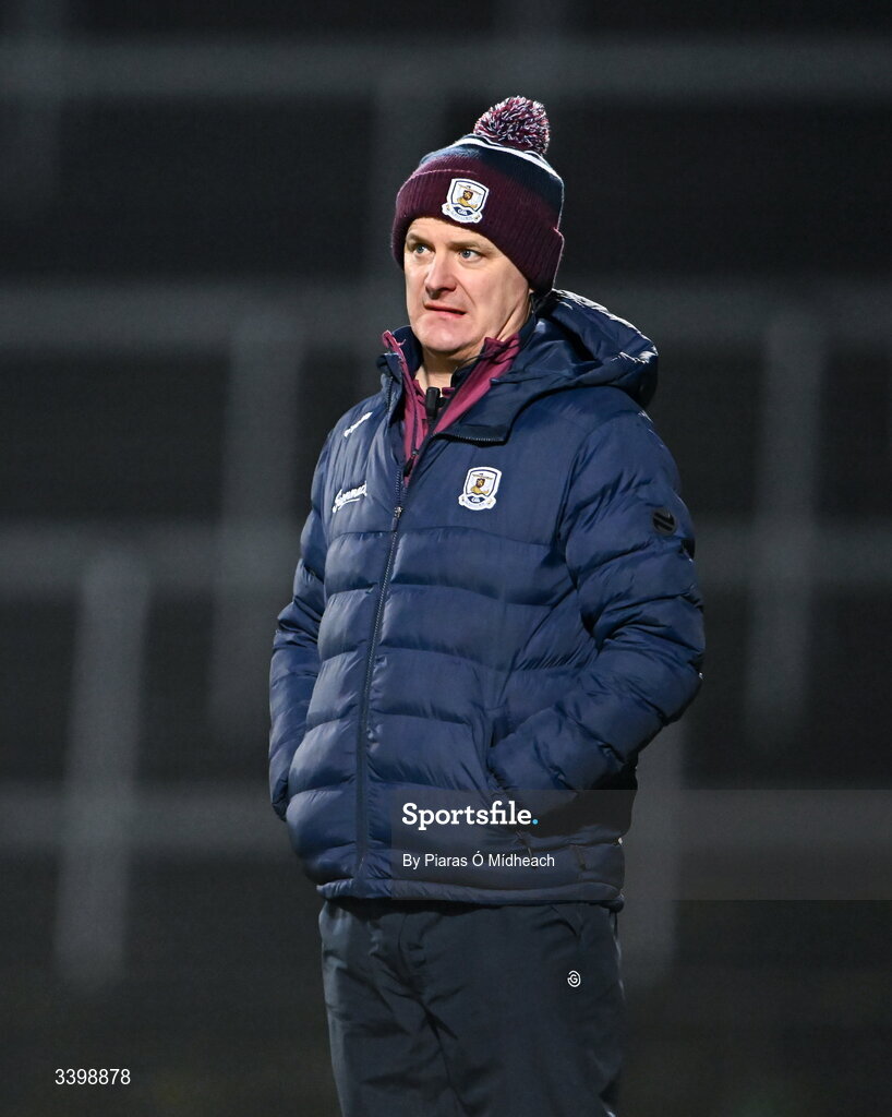 21 March 2026; Galway manager Micheál Donoghue reacts during the closing stages of the Allianz Hurling League Division 1A match between Limerick and Galway at TUS Gaelic Grounds in Limerick. Photo by Piaras Ó Mídheach/Sportsfile