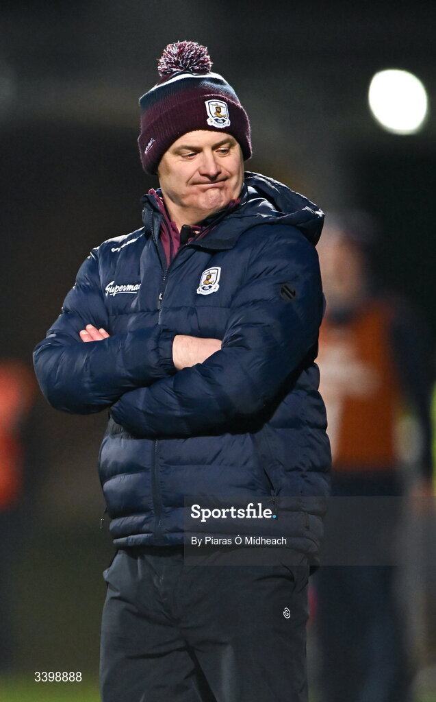 21 March 2026; Galway manager Micheál Donoghue reacts during the closing stages of the Allianz Hurling League Division 1A match between Limerick and Galway at TUS Gaelic Grounds in Limerick. Photo by Piaras Ó Mídheach/Sportsfile