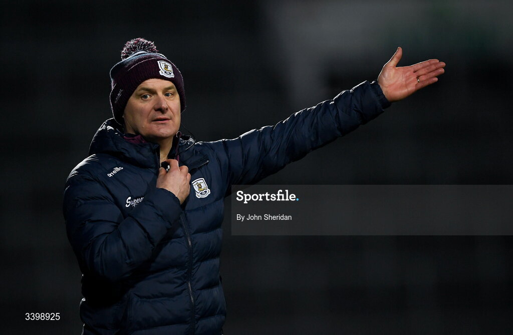 21 March 2026; Galway manager Micheál Donoghue reacts during the Allianz Hurling League Division 1A match between Limerick and Galway at TUS Gaelic Grounds in Limerick. Photo by John Sheridan/Sportsfile