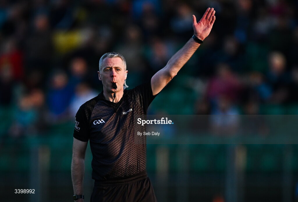 21 March 2026; Referee Shane Hynes during the Allianz Hurling League Division 1B match between Carlow and Dublin at Netwatch Cullen Park in Carlow. Photo by Seb Daly/Sportsfile