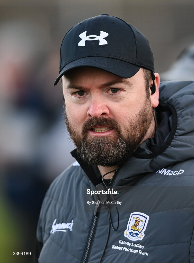 21 March 2026; Galway mentor Nioclas Mac Donnacha before the Lidl Ladies National Football League Division 1 Round 6 match between Galway and Dublin at Tuam Stadium in Tuam, Galway. Photo by Stephen McCarthy/Sportsfile