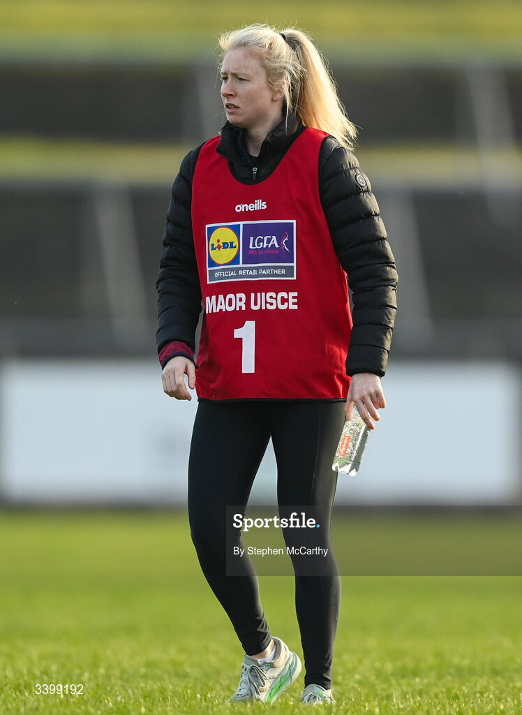 21 March 2026; Galway maor uisce Louise Ward during the Lidl Ladies National Football League Division 1 Round 6 match between Galway and Dublin at Tuam Stadium in Tuam, Galway. Photo by Stephen McCarthy/Sportsfile