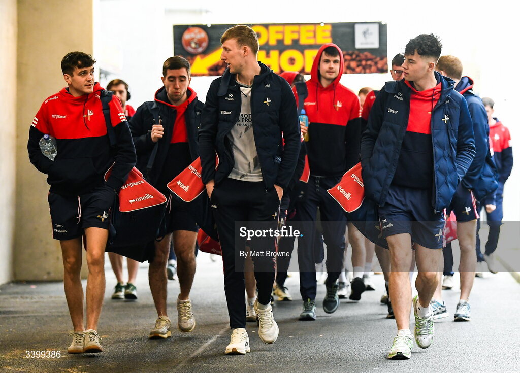 22 March 2026; Louth players arrive at St Conleth's Park before the Allianz Football League Division 2 match between Kildare and Louth at Cedral St Conleth's Park in Newbridge, Kildare. Photo by Matt Browne/Sportsfile