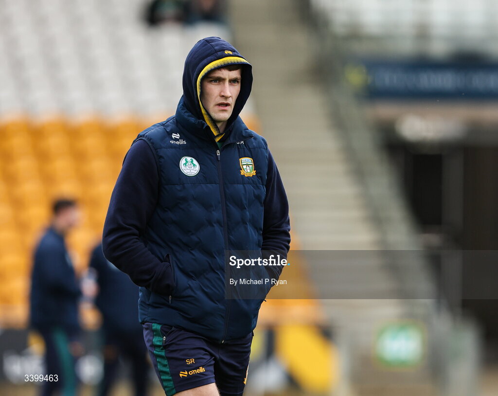 22 March 2026; Séan Rafferty of Meath walks the pitch before the Allianz Football League Division 2 match between Offaly and Meath at Glenisk O'Connor Park in Tullamore, Offaly. Photo by Michael P Ryan/Sportsfile
