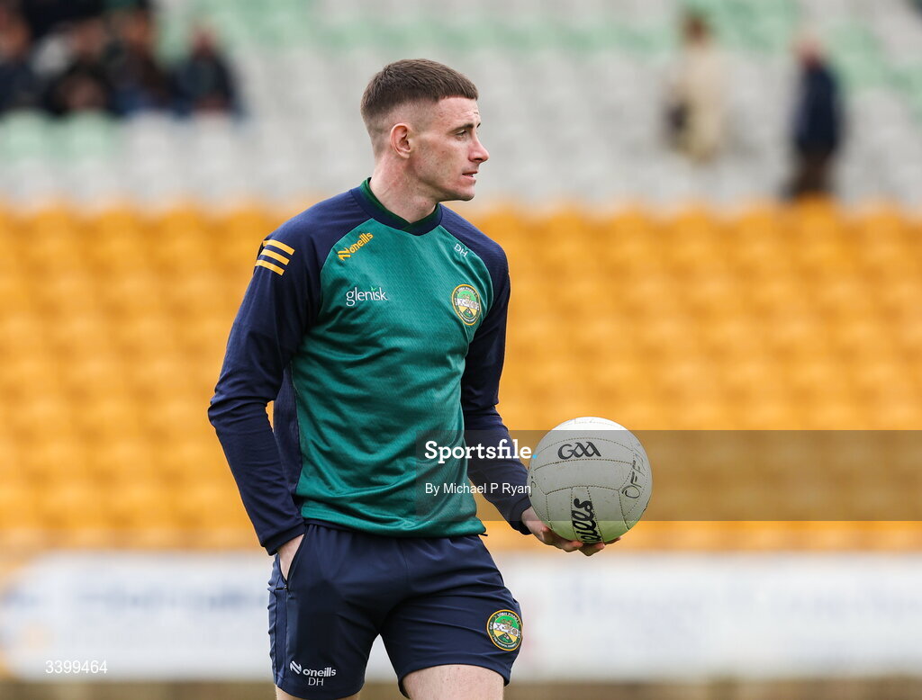 22 March 2026; Dylan Hyland of Offaly walks the pitch before the Allianz Football League Division 2 match between Offaly and Meath at Glenisk O'Connor Park in Tullamore, Offaly. Photo by Michael P Ryan/Sportsfile