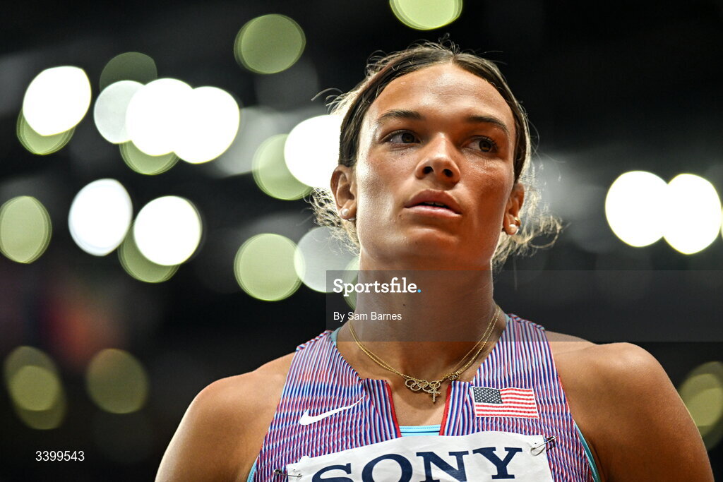22 March 2026; Anna Hall of United States competes in the Women's shot put event in the Women's Pentathlon during day three of the World Athletics Indoor Championships at Kujawsko-Pomorska Arena in Torun, Poland. Photo by Sam Barnes/Sportsfile