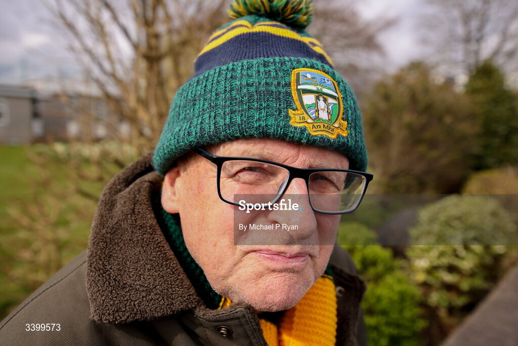 22 March 2026; Meath supporter John Higgins before the Allianz Football League Division 2 match between Offaly and Meath at Glenisk O'Connor Park in Tullamore, Offaly. Photo by Michael P Ryan/Sportsfile