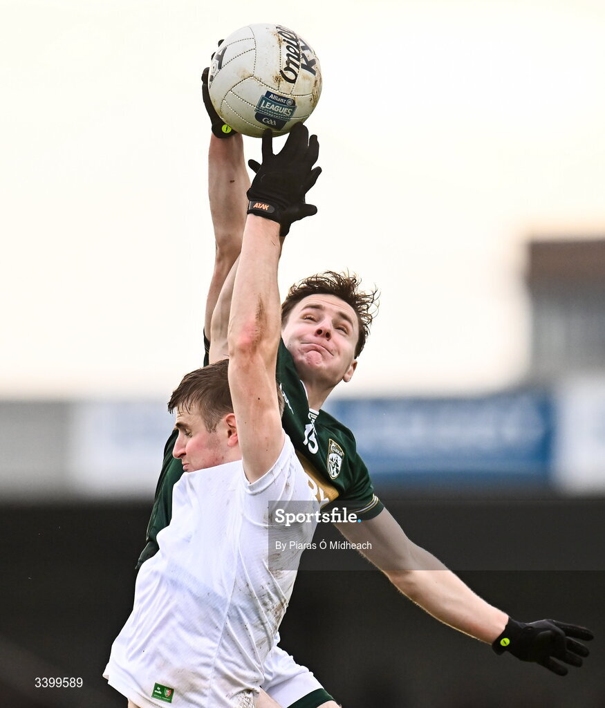 14 March 2026; Keith Evans of Kerry in action against Rory Brickenden of Mayo during the Allianz Football League Division 1 match between Kerry and Mayo at Austin Stack Park in Tralee, Kerry. Photo by Piaras Ó Mídheach/Sportsfile