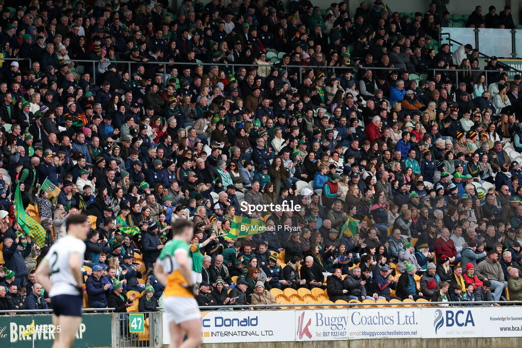 22 March 2026; Supporters watch on during the Allianz Football League Division 2 match between Offaly and Meath at Glenisk O'Connor Park in Tullamore, Offaly. Photo by Michael P Ryan/Sportsfile