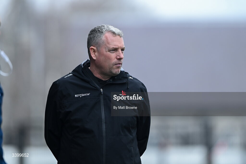22 March 2026; Louth manager Gavin Devlin during the Allianz Football League Division 2 match between Kildare and Louth at Cedral St Conleth's Park in Newbridge, Kildare. Photo by Matt Browne/Sportsfile