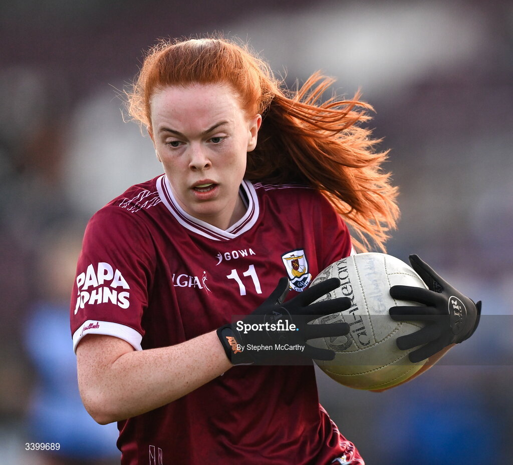 21 March 2026; Kate Slevin of Galway during the Lidl Ladies National Football League Division 1 Round 6 match between Galway and Dublin at Tuam Stadium in Tuam, Galway. Photo by Stephen McCarthy/Sportsfile