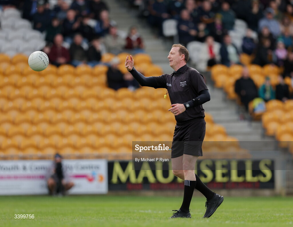 22 March 2026; Referee Séamus Mulhare during the Allianz Football League Division 2 match between Offaly and Meath at Glenisk O'Connor Park in Tullamore, Offaly. Photo by Michael P Ryan/Sportsfile