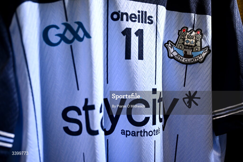 22 March 2026; The jersey of Seán Bugler of Dublin in the dressing room before the Allianz Football League Division 1 match between Galway and Dublin at Pearse Stadium in Galway. Photo by Piaras Ó Mídheach/Sportsfile