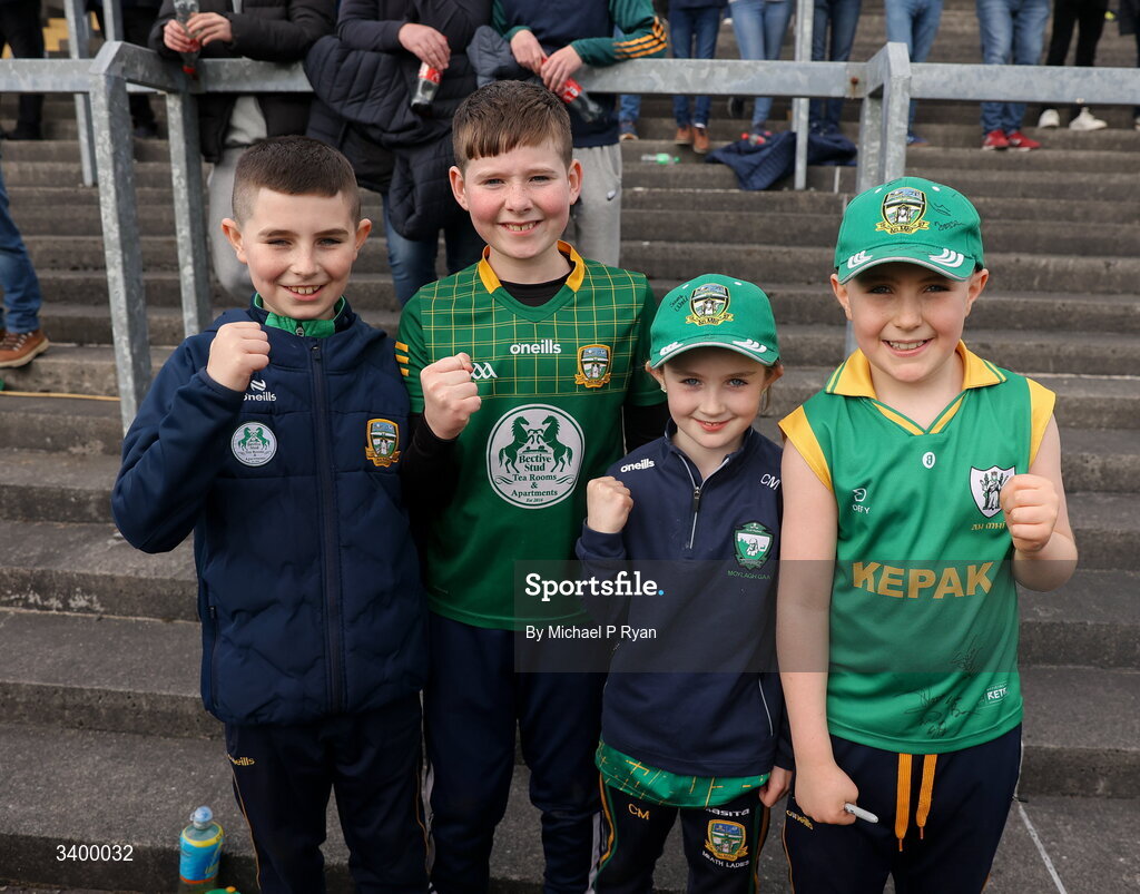 22 March 2026; Meath supporters during the Allianz Football League Division 2 match between Offaly and Meath at Glenisk O'Connor Park in Tullamore, Offaly. Photo by Michael P Ryan/Sportsfile