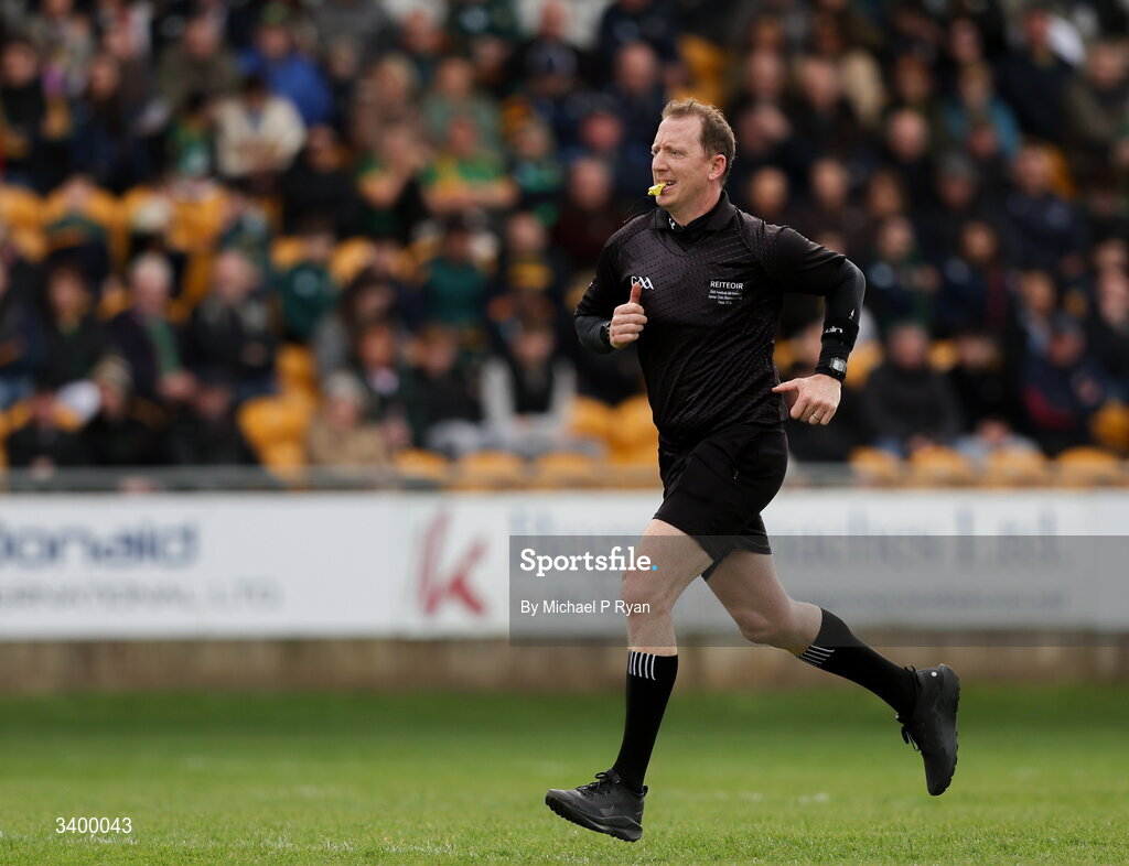 22 March 2026; Referee Séamus Mulhare during the Allianz Football League Division 2 match between Offaly and Meath at Glenisk O'Connor Park in Tullamore, Offaly. Photo by Michael P Ryan/Sportsfile