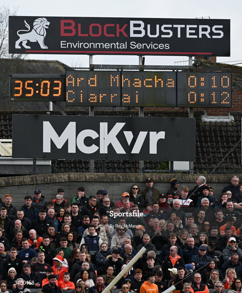 22 March 2026; The score bord at half time during the Allianz Football League Division 1 match between Armagh and Kerry at BOX-IT Athletic Grounds in Armagh. Photo by Ray McManus/Sportsfile