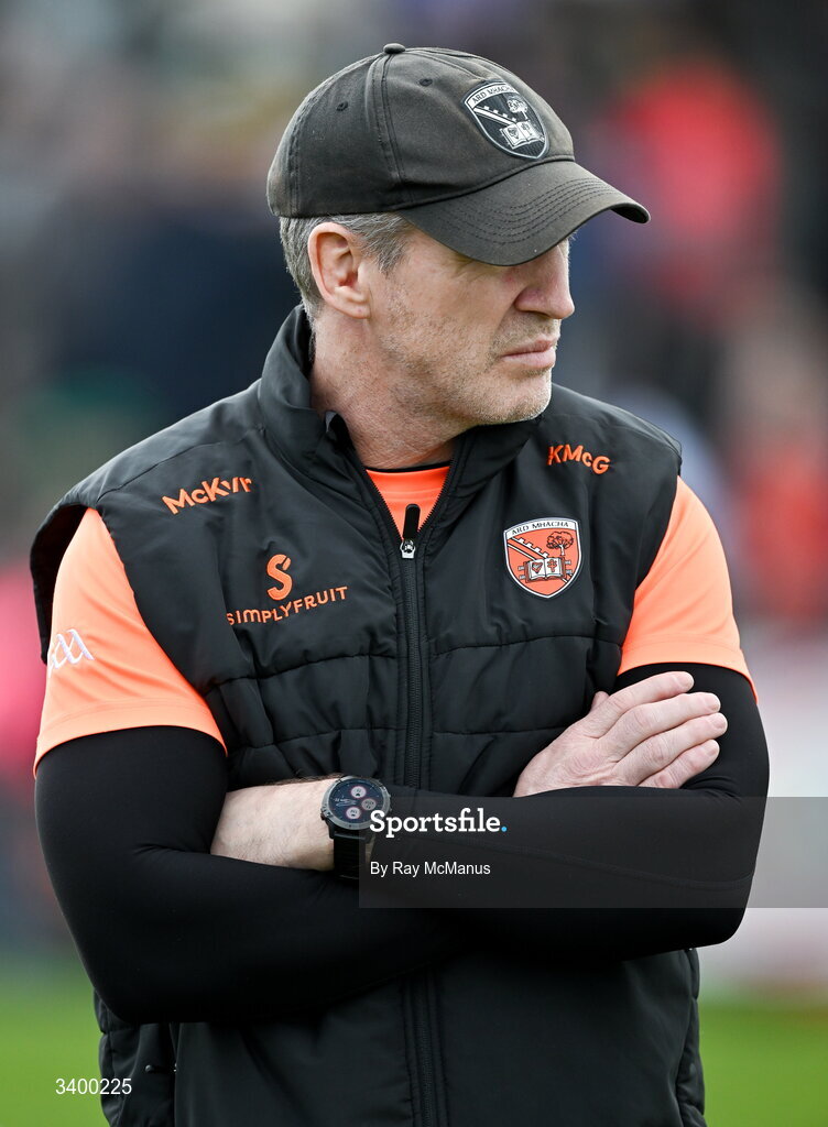 22 March 2026; Armagh manager Kieran McGeeney before the Allianz Football League Division 1 match between Armagh and Kerry at BOX-IT Athletic Grounds in Armagh. Photo by Ray McManus/Sportsfile