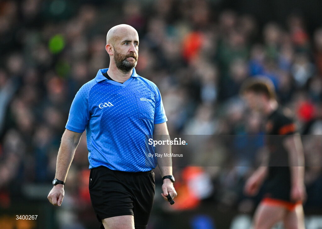 22 March 2026; Referee Brendan Cawley during the Allianz Football League Division 1 match between Armagh and Kerry at BOX-IT Athletic Grounds in Armagh. Photo by Ray McManus/Sportsfile