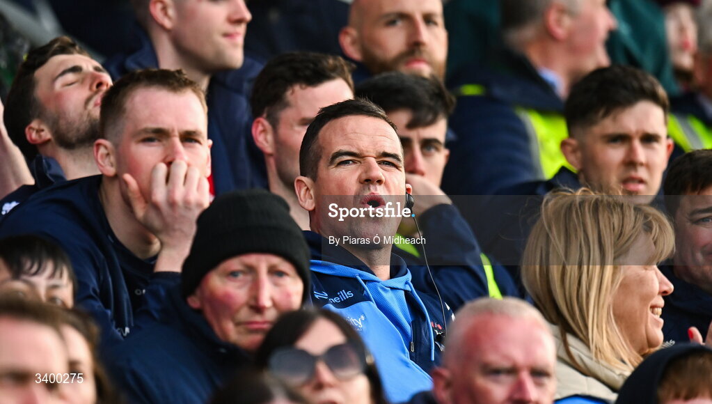 22 March 2026; Dublin manager Ger Brennan watches the closing moments of the second half from the stand, after he was sent off before the start of the second half, during the Allianz Football League Division 1 match between Galway and Dublin at Pearse Stadium in Galway. Photo by Piaras Ó Mídheach/Sportsfile