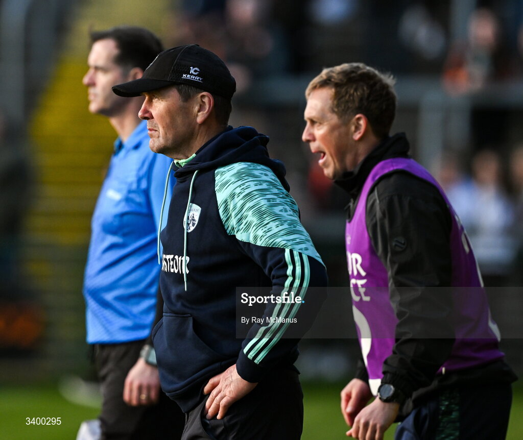 22 March 2026; Kerry manager Jack O'Connor, centre, watches the last minutes of the Allianz Football League Division 1 match between Armagh and Kerry at BOX-IT Athletic Grounds in Armagh. Photo by Ray McManus/Sportsfile
