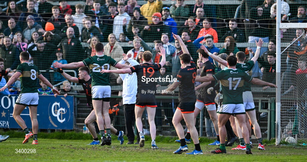 22 March 2026; An score umpire indicates a wide as the hooter was about to blow at the end of the Allianz Football League Division 1 match between Armagh and Kerry at BOX-IT Athletic Grounds in Armagh. Photo by Ray McManus/Sportsfile
