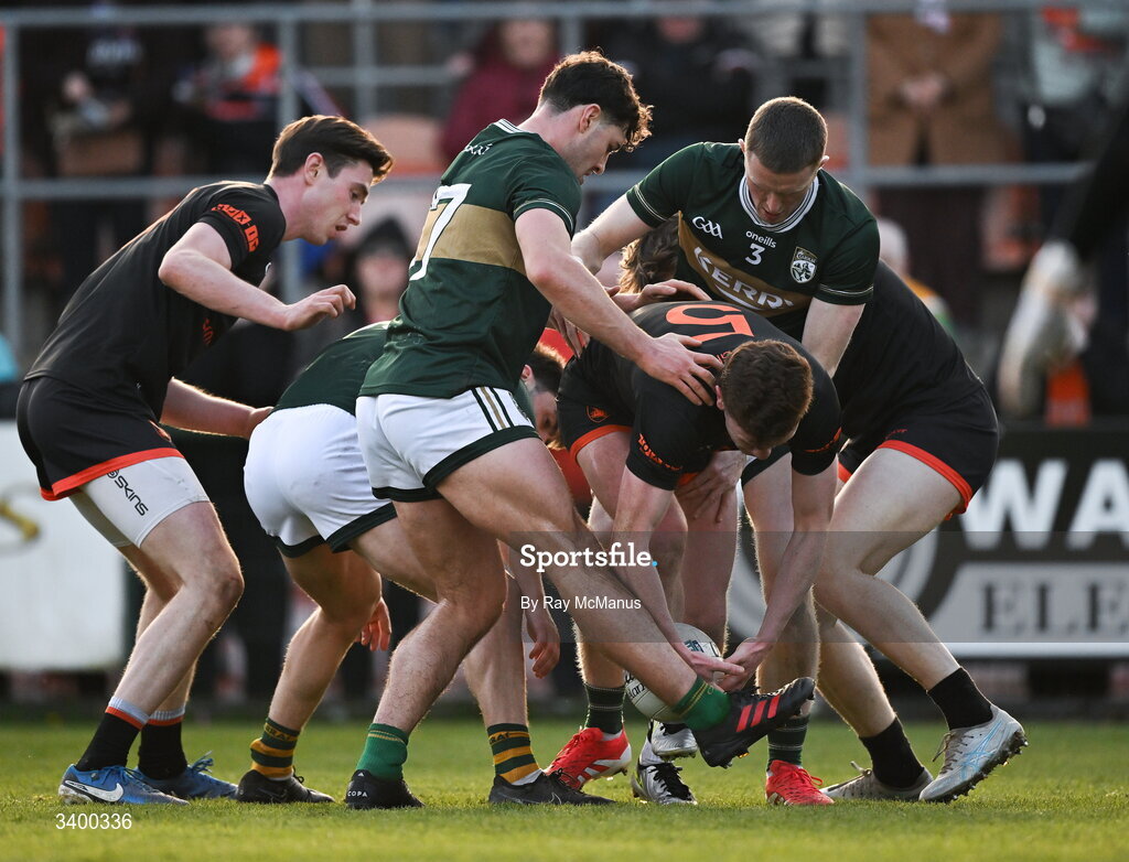 22 March 2026; Ross McQuillan wins possession of the ball for Armagh during the Allianz Football League Division 1 match between Armagh and Kerry at BOX-IT Athletic Grounds in Armagh. Photo by Ray McManus/Sportsfile