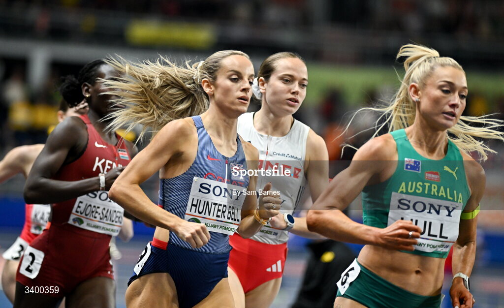 22 March 2026; Georgia Hunter Bell of Great Britain competes in Women's 1500m final during day three of the World Athletics Indoor Championships at Kujawsko-Pomorska Arena in Torun, Poland. Photo by Sam Barnes/Sportsfile
