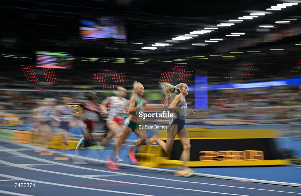 22 March 2026; Georgia Hunter Bell of Great Britain competes in the Women's 1500m final during day three of the World Athletics Indoor Championships at Kujawsko-Pomorska Arena in Torun, Poland. Photo by Sam Barnes/Sportsfile