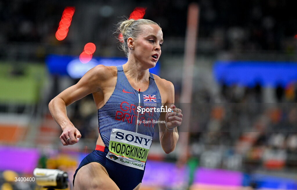 22 March 2026; Keely Hodgkinson of Great Britain competes in the Women's 800m final during day three of the World Athletics Indoor Championships at Kujawsko-Pomorska Arena in Torun, Poland. Photo by Sam Barnes/Sportsfile