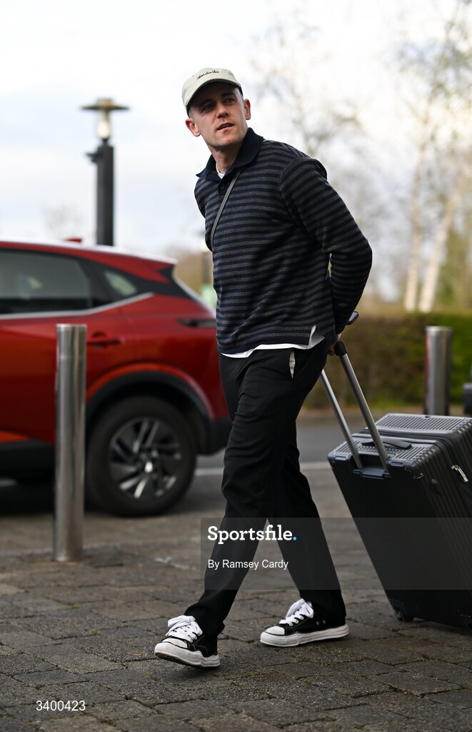 22 March 2026; Republic of Ireland's Sammie Szmodics arrives at their team hotel ahead of their upcoming FIFA World Cup 2026 Playoff games. Photo by Ramsey Cardy/Sportsfile
