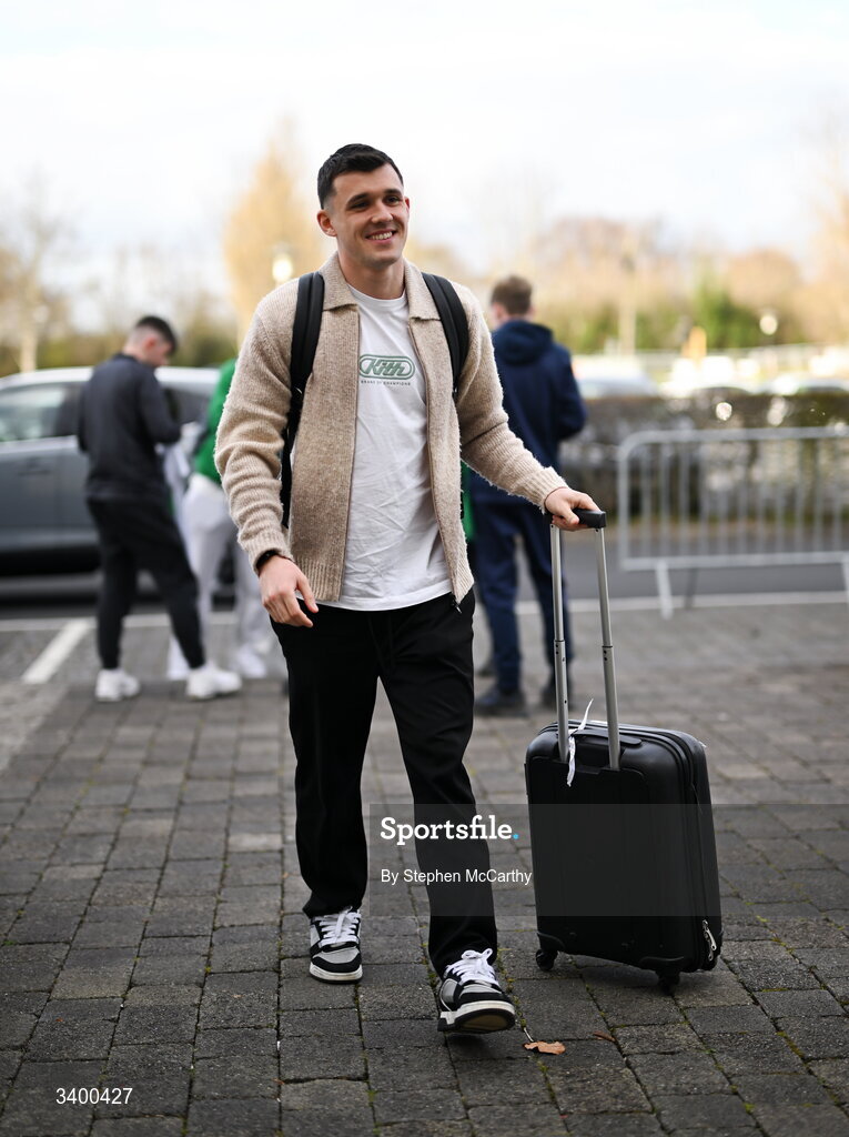 22 March 2026; Republic of Ireland's Jason Knight arrives at their team hotel ahead of their upcoming FIFA World Cup 2026 Playoff games. Photo by Stephen McCarthy/Sportsfile