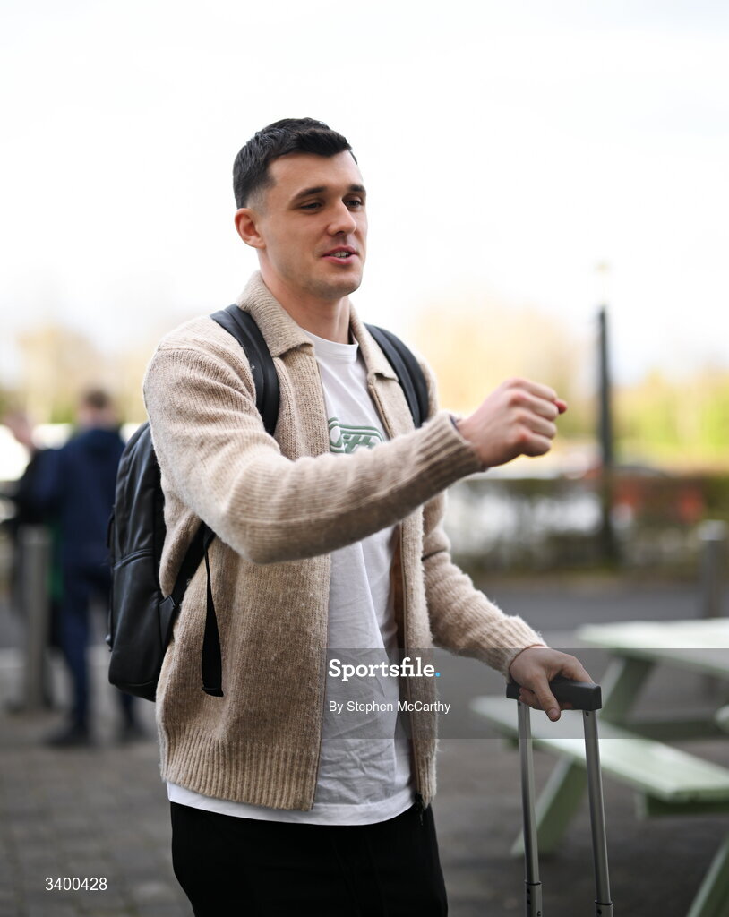 22 March 2026; Republic of Ireland's Jason Knight arrives at their team hotel ahead of their upcoming FIFA World Cup 2026 Playoff games. Photo by Stephen McCarthy/Sportsfile