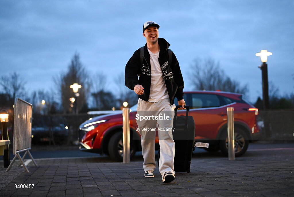 22 March 2026; Republic of Ireland's Harvey Vale arrives at their team hotel ahead of their upcoming FIFA World Cup 2026 Playoff games. Photo by Stephen McCarthy/Sportsfile