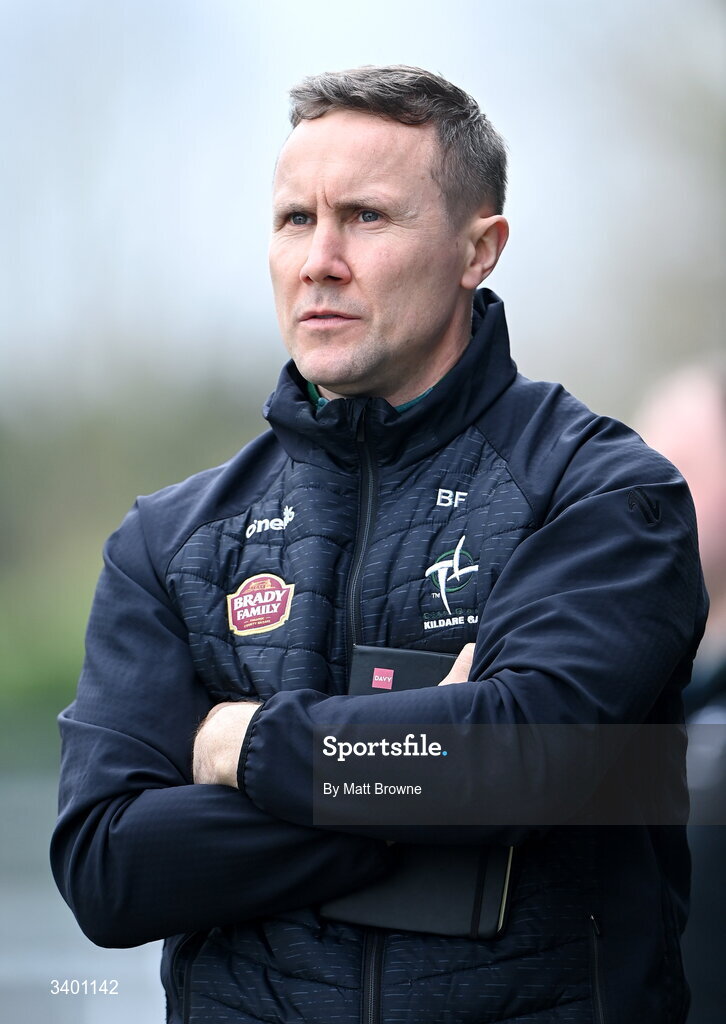 22 March 2026; Kildare manager Brian Flanagan during the Allianz Football League Division 2 match between Kildare and Louth at Cedral St Conleth's Park in Newbridge, Kildare. Photo by Matt Browne/Sportsfile